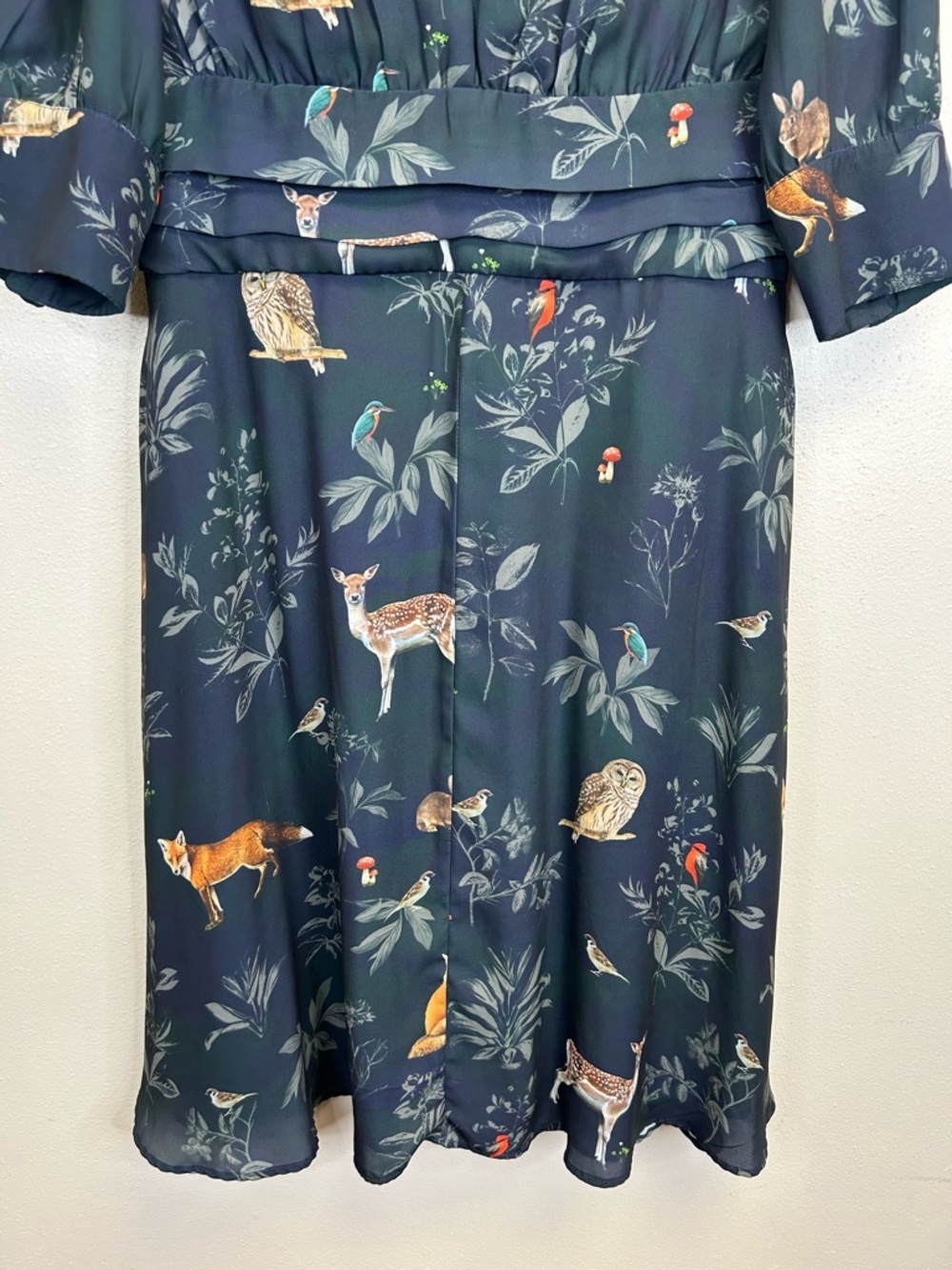 Cottagecore Forest Fairy Woodland Animal Nature Midi Dress Size M 3/4 Sleeves - Picture 3 of 11
